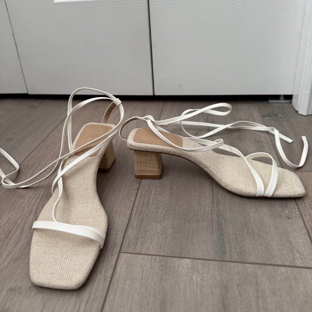 H&M Women’s White Lace-Up Block Heel Sandals
